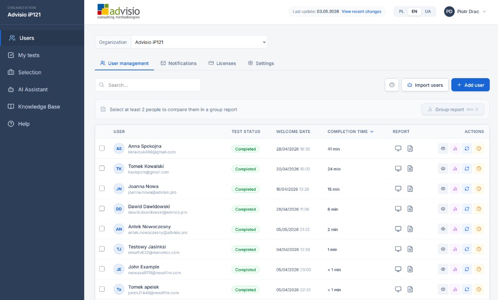 Organization admin panel